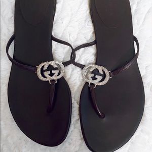 Authentic Leather Gucci Flip Flop Slide On Sandals